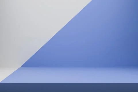 Empty minimal studio background with a small pink podium and a sharp wall angle Illustrazione stock