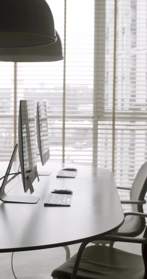 Empty minimalist coworking office workspace interior Stock Footage 345543072