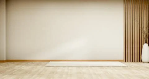 Empty minimalist interior with wood panel wall accent and mat 스톡 일러스트
