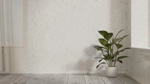Empty minimalist room corner with potted green plant Stock Illustration