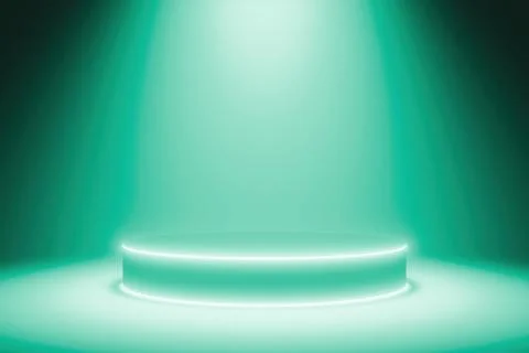 Empty mint green illuminated studio podium stage background for product display Stock Illustration