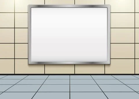 Empty mockup billboard inside metro or subway. Vector Illustration. Illustrazione stock