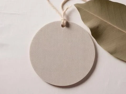 Empty mockup of circle tag label for brand organic shop, minimal eco friend.. 写真素材