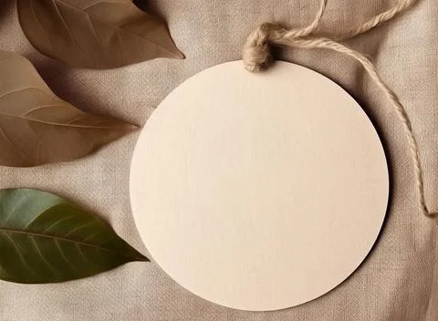 Empty mockup of circle tag label for brand organic shop, minimal eco friend.. 스톡 사진