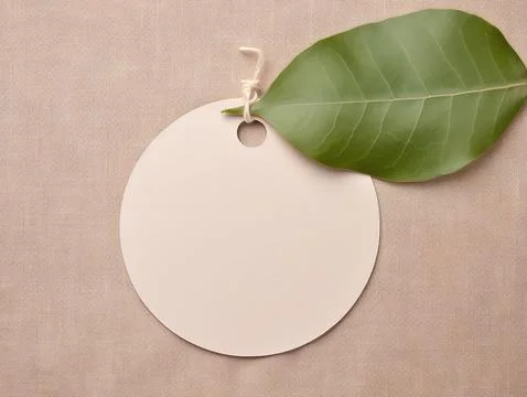 Empty mockup of circle tag label for brand organic shop, minimal eco friend.. 스톡 사진