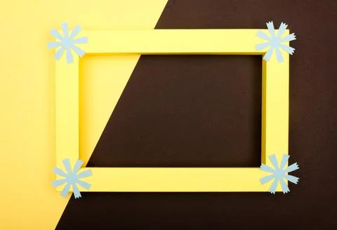 Empty mockup frame with crafting paper flowers isolated on paper background Stock Photos