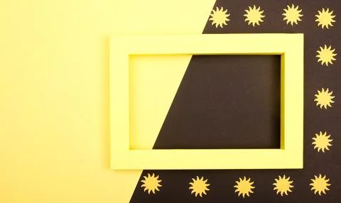 Empty mockup frame with crafting paper flowers isolated on paper background Stock Photos