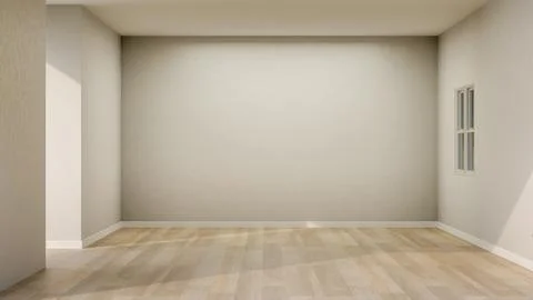 Empty mockup room with window and sunlight through door shine on white wall.. Stock Illustration