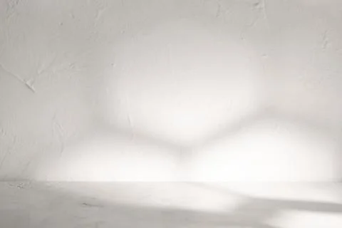 Empty mockup scene with old plaster wall soft abstract shadows and bright n.. Stock Photos