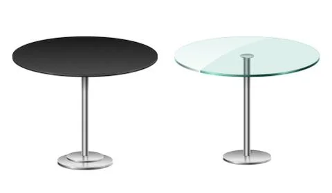 Empty modern black round table isolated on white. Vector glass table with metal Stock-Illustration