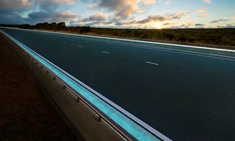 Empty modern blue LED light design  highway asphalt road Foto stock
