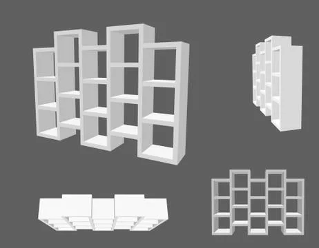 Empty modern bookcase. Isolated on grey background. 3d Vector illustration. Иллюстрация
