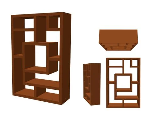 Empty modern bookcase. Isolated on white background. 3d Vector illustration. Иллюстрация