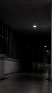 Empty Modern Building Corridor at Night with Dim Ceiling Lights Photos