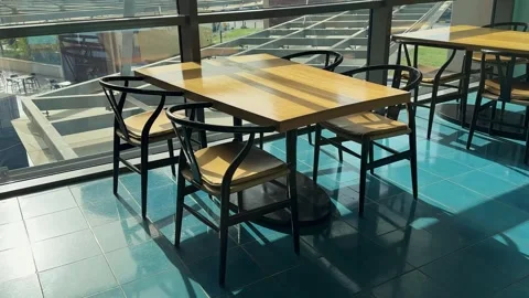 Empty Modern Cafe Tables By Bright Sunny Window Stock Footage 337662877