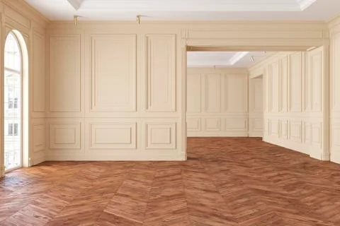 Empty modern classic beige interior room. 3d render illustration mock up. Stock Illustration