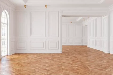 Empty modern classic white interior room. 3d render illustration mock up. Stock Illustration