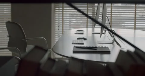 Empty modern conference room with computers Stock Footage 345543965