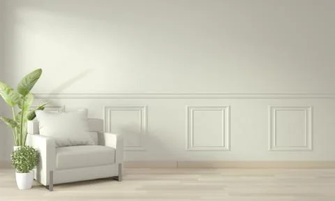 Empty modern contemporary room and design wall with molding, sofa armchair an Stock Illustration