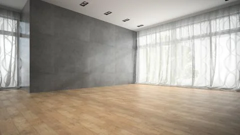 Empty modern design room with parquet floor 3D rendering 2 Stock Illustration