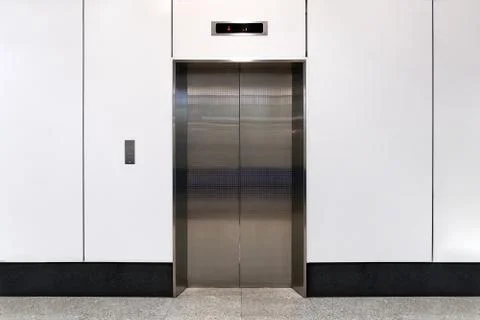An empty modern elevator or lift with metal doors Fotos de archivo