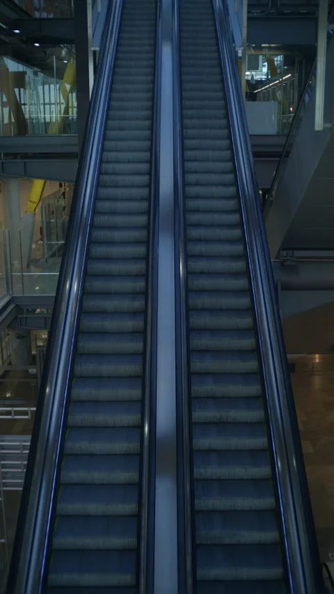 Empty modern escalator moving in a modern airport terminal Stock Footage 322960928