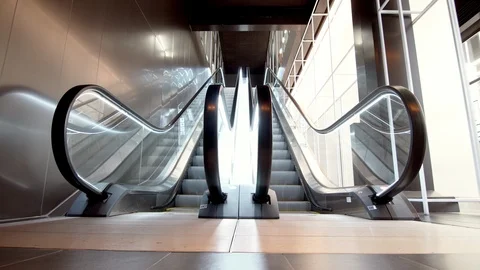 Empty modern escalator stairs. Moving staircase running up and down Stock-Footage 91072830