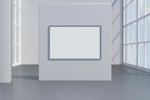 Empty modern gallery interior with blank wall frame for art display. Illustrazione stock