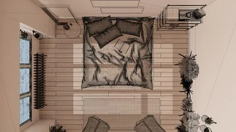 Empty modern interior with parquet and white walls, custom architecture desig Stock Illustration