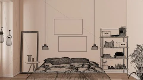 Empty modern interior with parquet floor and white walls, custom architecture Stock Illustration