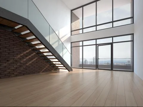 Empty modern interior room 3d illustration Stock Photos