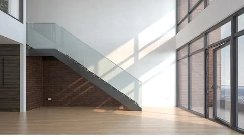 Empty modern interior room 3d illustration Stock Photos