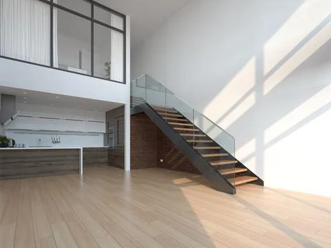 Empty modern interior room 3d illustration Stock Photos