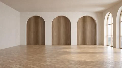 Empty modern interior room wabi sabi style 3d illustration Stock Illustration