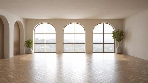 Empty modern interior room wabi sabi style 3d illustration Stock Illustration