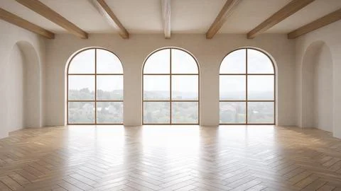 Empty modern interior room wabi sabi style 3d illustration Stock Illustration