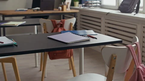 Empty Modern Math Classroom with Chalkboard Stock Footage 332281789