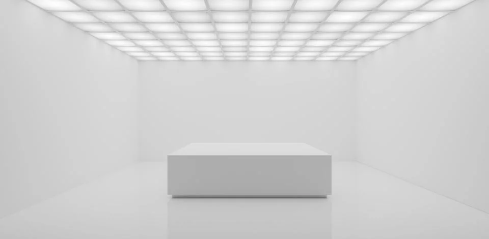 Empty modern minimal white room or art gallery indoor background, grid ligh.. Stock Illustration