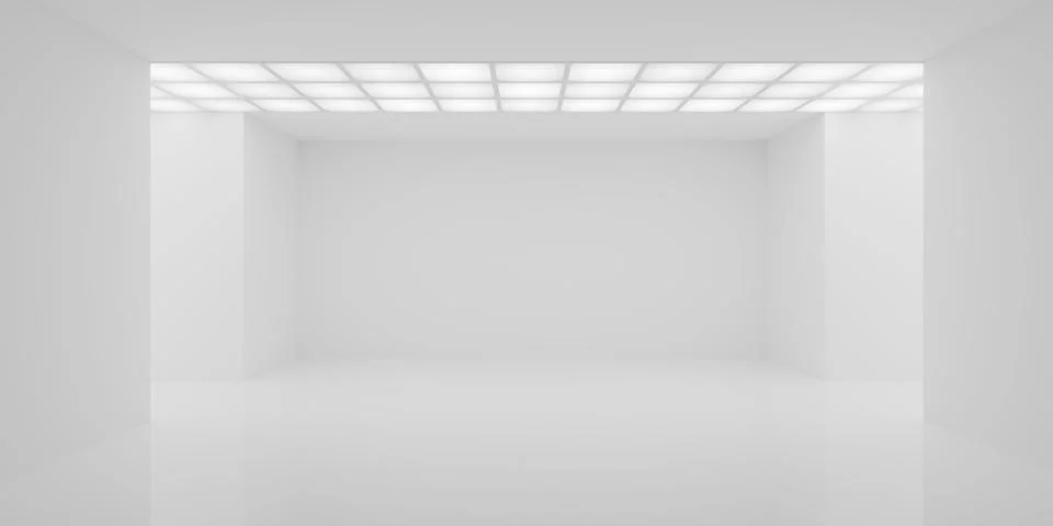 Empty modern minimal white room or art gallery indoor background, light gri.. Stock Illustration