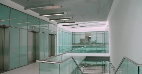 Empty modern office hallway, vertical panning shot Stock Footage 59918198