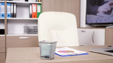 Empty modern office interior with a desk Stock Footage 90373908