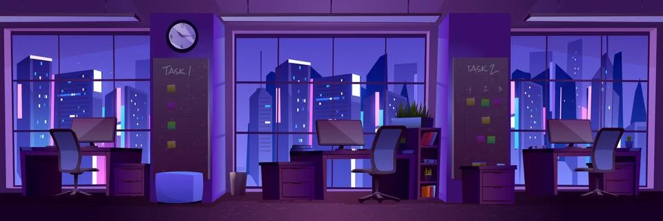 Empty modern office interior at night Stock Illustration