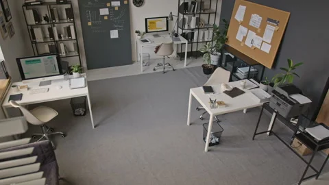 Empty Modern Office Interior Showing Contemporary Workplace Stock Footage 345240333