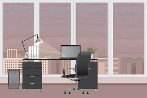 Empty modern office interior. Vector image. Office workspace concept Stock Illustration