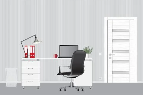 Empty modern office interior. Vector image. Office workspace concept 스톡 일러스트