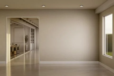 Empty Modern Office Room with Blank Wall for Mockup and Window Light Stock Illustration