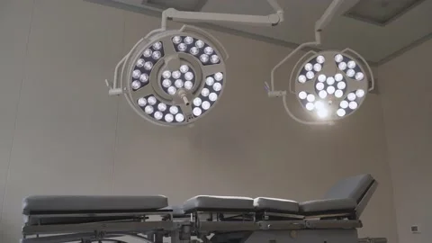 Empty modern operating room at the hospital with the lights turned on Stock Footage 163889939