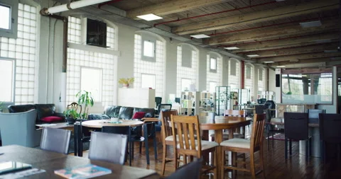 Empty modern renovated industrial tech hipster office with couch during the dayt Stock Footage 199457175
