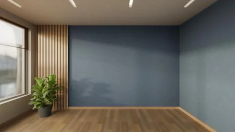 Empty modern room with blue wall and wooden floor background 스톡 일러스트