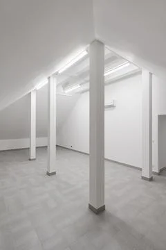 Empty Modern Room with Columns and Tiled Floor Stock Photos
